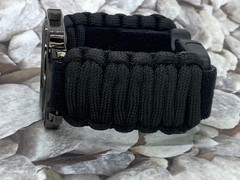 3 in 1 Survival Black Analog Watch Black Adjustable Paracord Strap Whistle