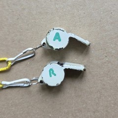 Two Vintage Metal Safety Coaching Whistles Made in Taiwan