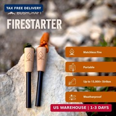 Texas Bushcraft Fire Starter – 3/8″ Thick Ferro Rod with Striker and Paracord