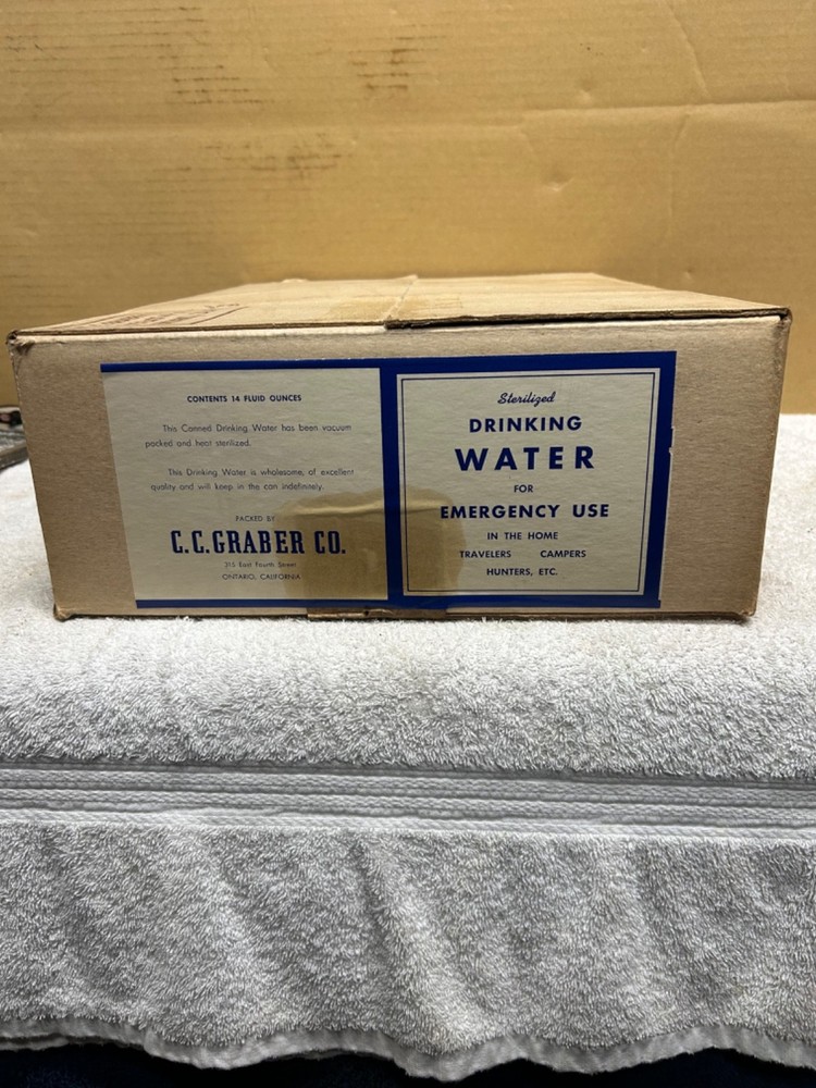 1950s Graber Olive Co. Emergency Canned Drinking Water, Sealed Case, Rare!!!