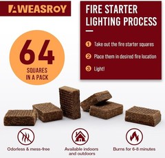 64 Pack Fire Starter Squares – Fast, Safe, & Effective for Fire Lighting