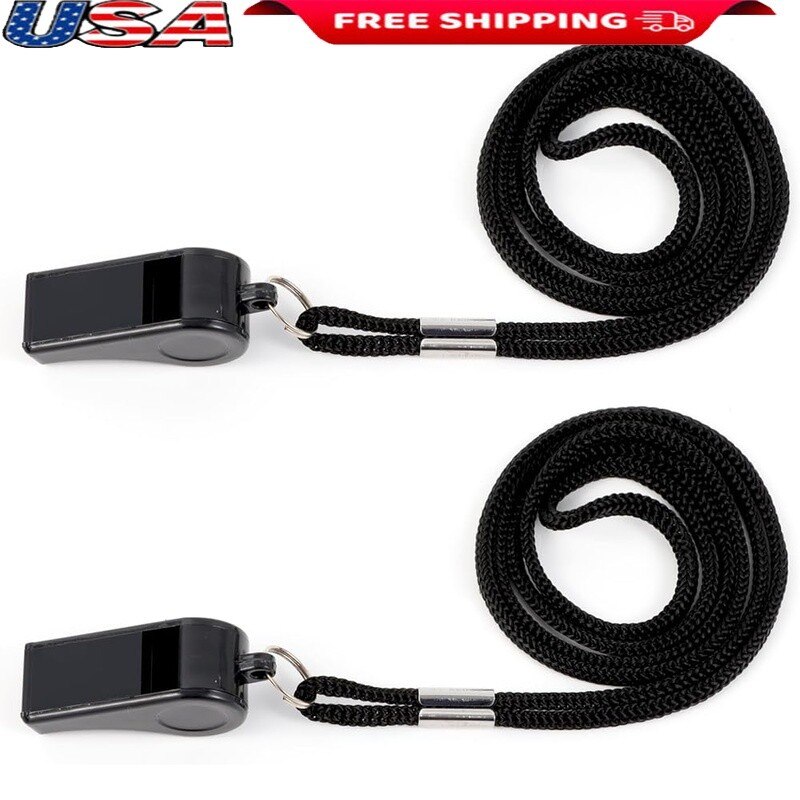Sports Whistle 2 Pack Loud Plastic Whistles W/ Lanyard Coaches Referees Training