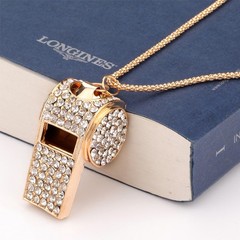 Whistle, Bling Whistle, Metal Crystal Rhinestone Whistle with Keychain,Gold