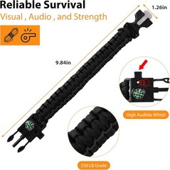 2 Pcs Paracord Survival Hiking Bracelet Fire Starter Compass Whistle, Cut