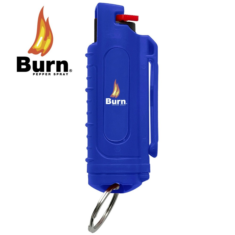 BURN Pepper Spray 0.5oz Blue Security Keychain Case Safety Lock Molded