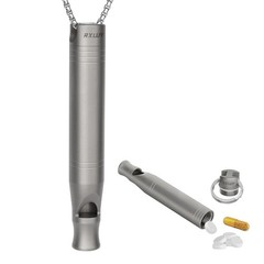 Portable Waterproof Titanium Emergency Whistle with Pill Holder, 120dB Survival
