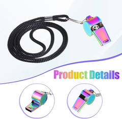 Coach Whistle with Lanyard, Colorful Stainless Steel, Loud 128dB, 4 Pack for