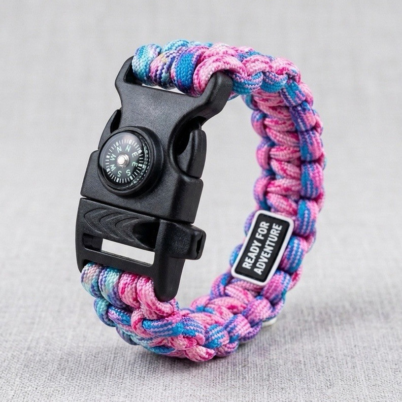 Pink/Blue Paracord Bracelet W/Compass