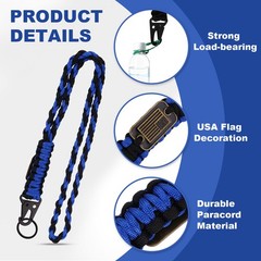 2Pcs Paracord Lanyard, Strong Lanyard with USA Flag, Blue