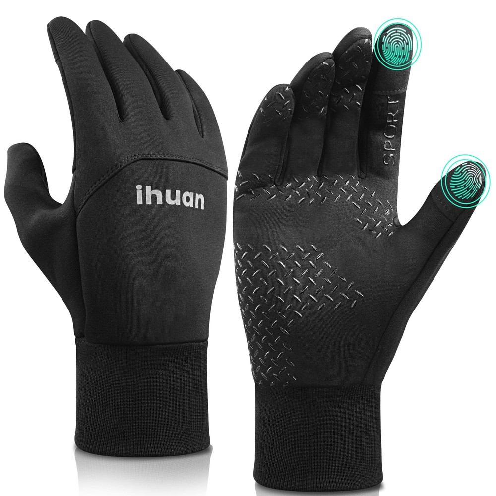 ihuan Winter Waterproof Gloves for Men Women Warm Large, Classic Black