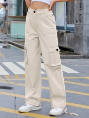 ZMPSIISA Women High Waisted Cargo Pants Wide Leg Casual X-Large, Apricot