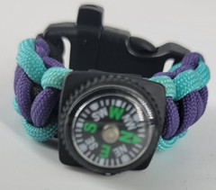Paracord Survival Bracelet ~ Purple/Teal ~ 5.5″ ~550 Paracord ~Whistle & Compass