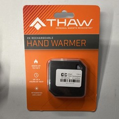 THAW Rechargeable Electric Hand Warmer Black, 113°F, 4hr, Integrated LED Light