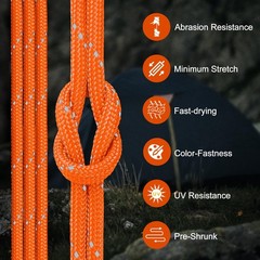Thadavo Reflective Paracord Rope 850Ib, 50/100/200/500/1000ft 500FT, Orange