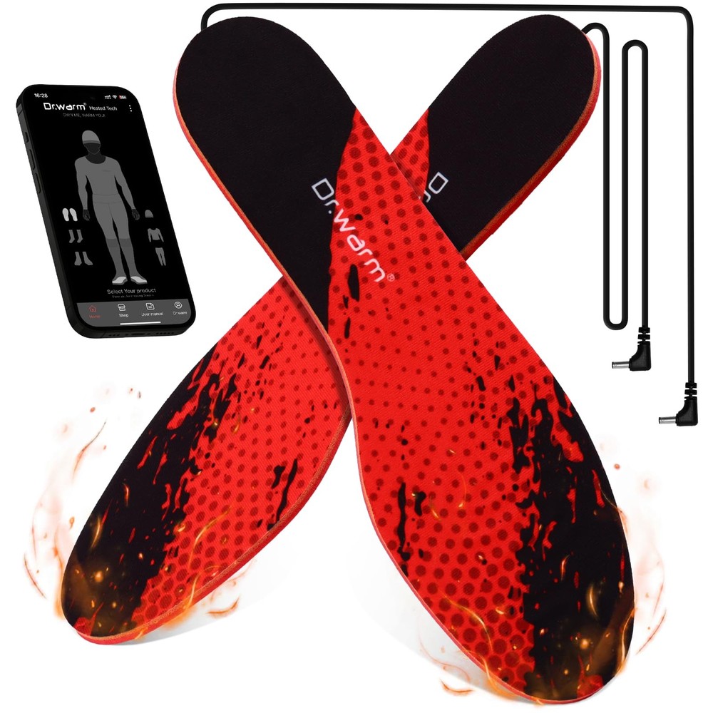 Dr.warm Rechargeable Heated Insoles, APP Remote Control Thermal Medium, Red