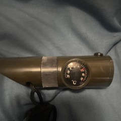 Olive Green Survival Whistle with Compass, Thermometer, Flashlight, Lanyard