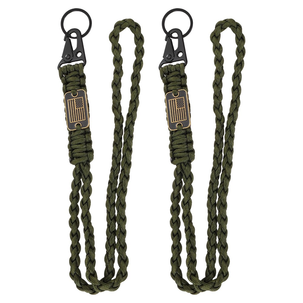 2Pcs Paracord Lanyard, Strong Lanyard with USA Flag, Olive Green
