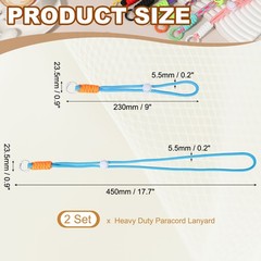 2Set Heavy Duty Paracord Keychain Lanyard for Keys , Light Blue/White/Orange