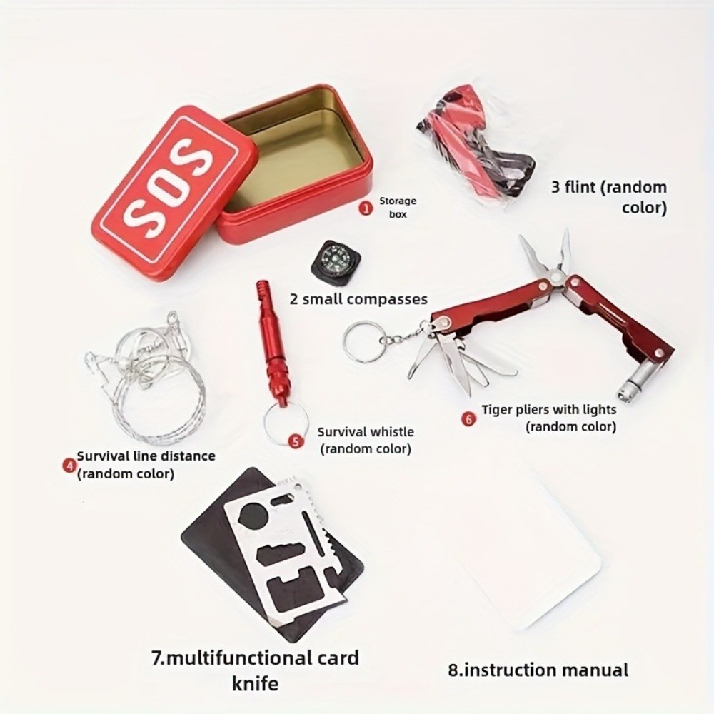 Essential Outdoor Survival Kit SOS Emergency Gear fits Camping Hiking or Hunting