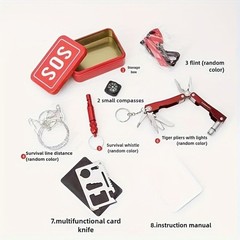 Portable SOS Box Survival Tool Set 6-in-1 for Camping Survival and Emergency Use