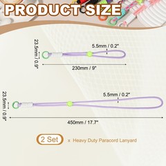 2Set Heavy Duty Paracord Keychain Lanyard for Keys , Light Purple/White/Green