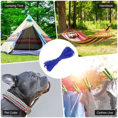 1PCS 2 mm 66FT Reflective Guyline Camping Paracord 3 Strands, Sapphire Blue