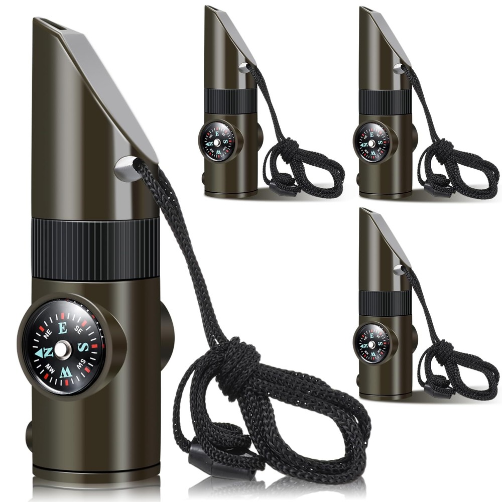 4 Pack Emergency Survival Whistle Loud Safety Whistle 7-in-1 Multifunctional …