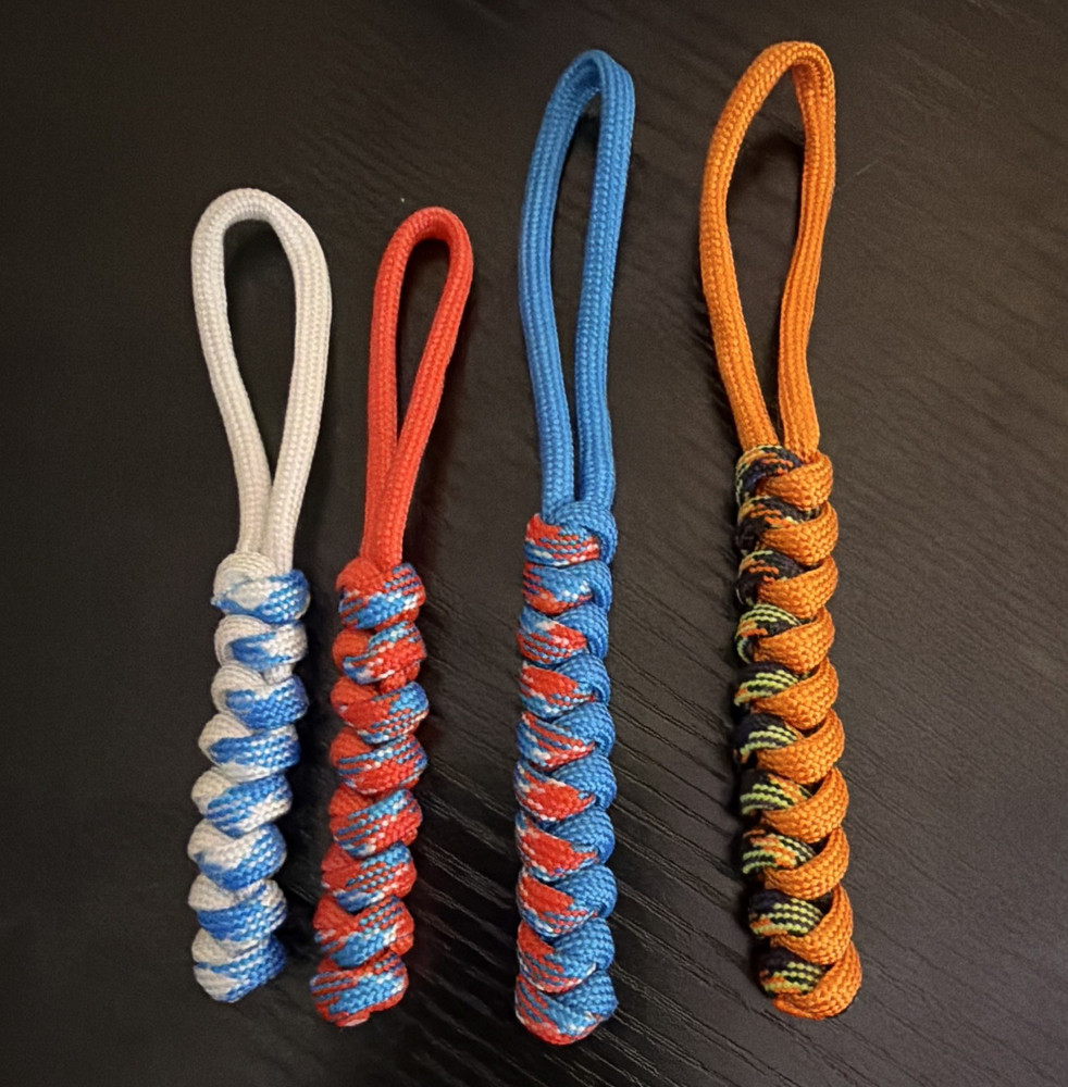 Braided Paracord Zipper Pull Loop Lanyards, 4 Pack Multicolor Nylon 3in