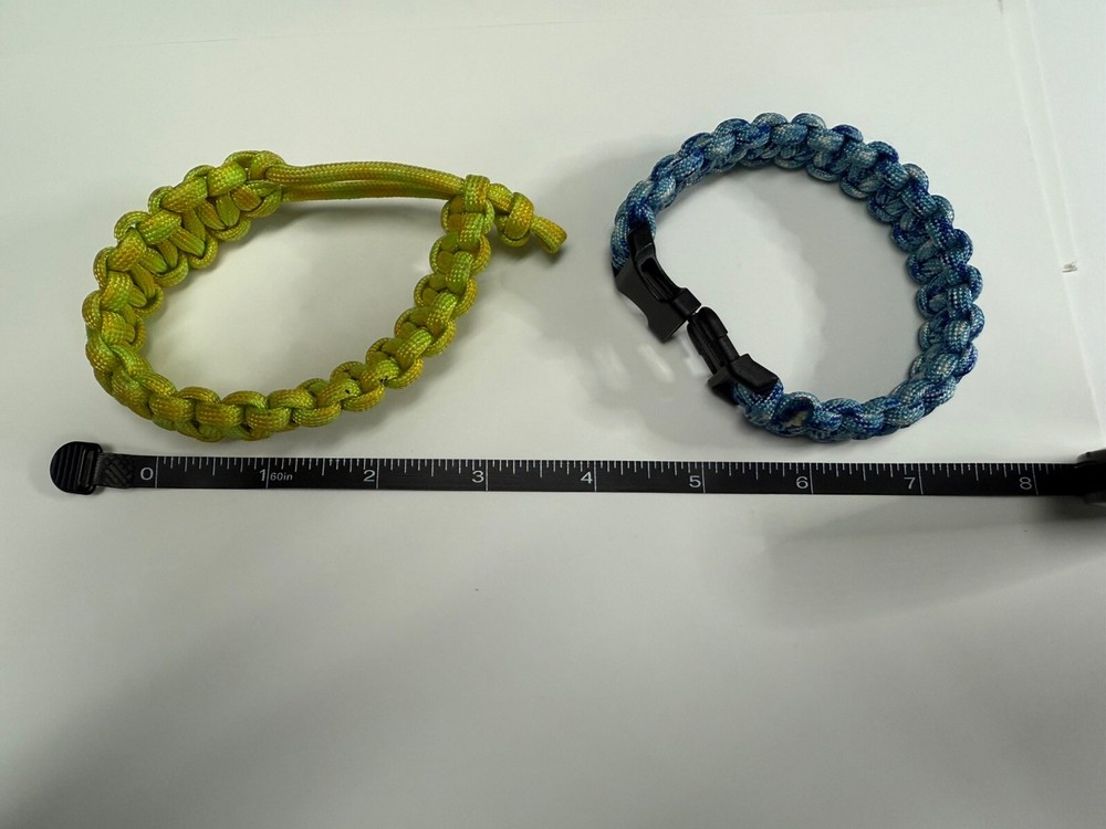 (2) Paracord Bracelets: Blue 3/3”, Green 1” Wide Handmade