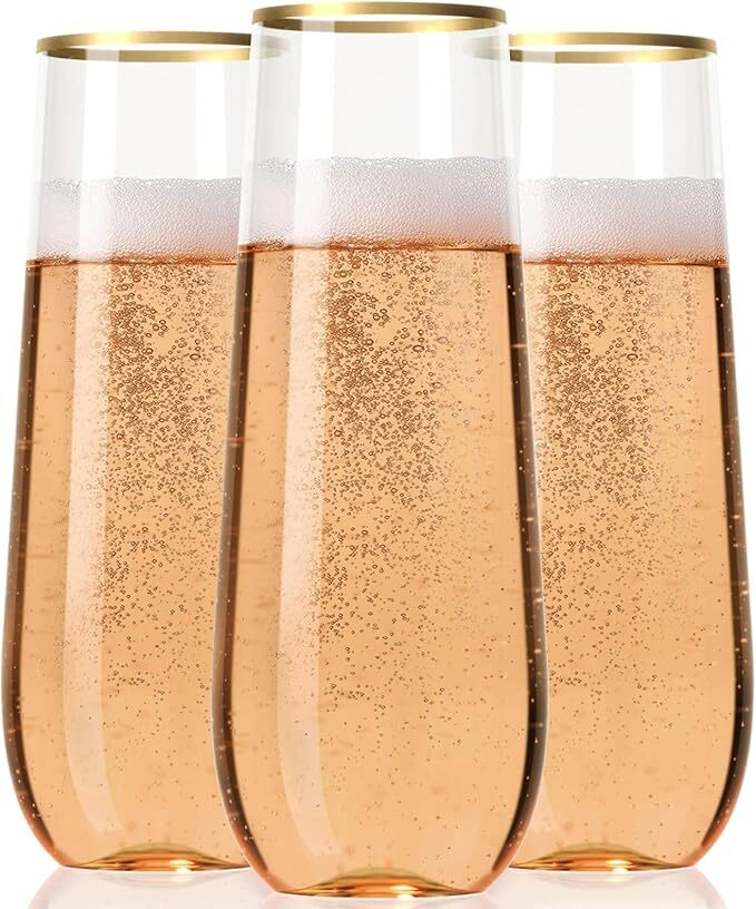 30 Disposable Unbreakable 9 Oz Stemless Champagne Flutes toasting glasses