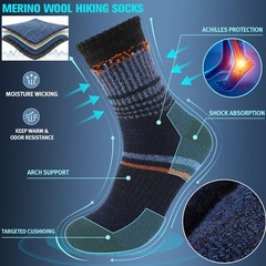 Sandsuced Merino Wool Hiking Socks Thermal Winter Warm Large, Assorted Blue
