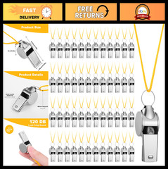 48PCS Stainless Steel Whistles with Gold Lanyard – Loud Crisp Sound for Coaches,