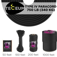 Paracord IV 750 lb Black 016 – 100 ft – 4mm – Nylon Strong Tactical MIL–SPEC …
