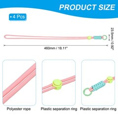4 Pcs Paracord Lanyard Necklace, Lanyard with Ring, Pink & Light Blue & Green