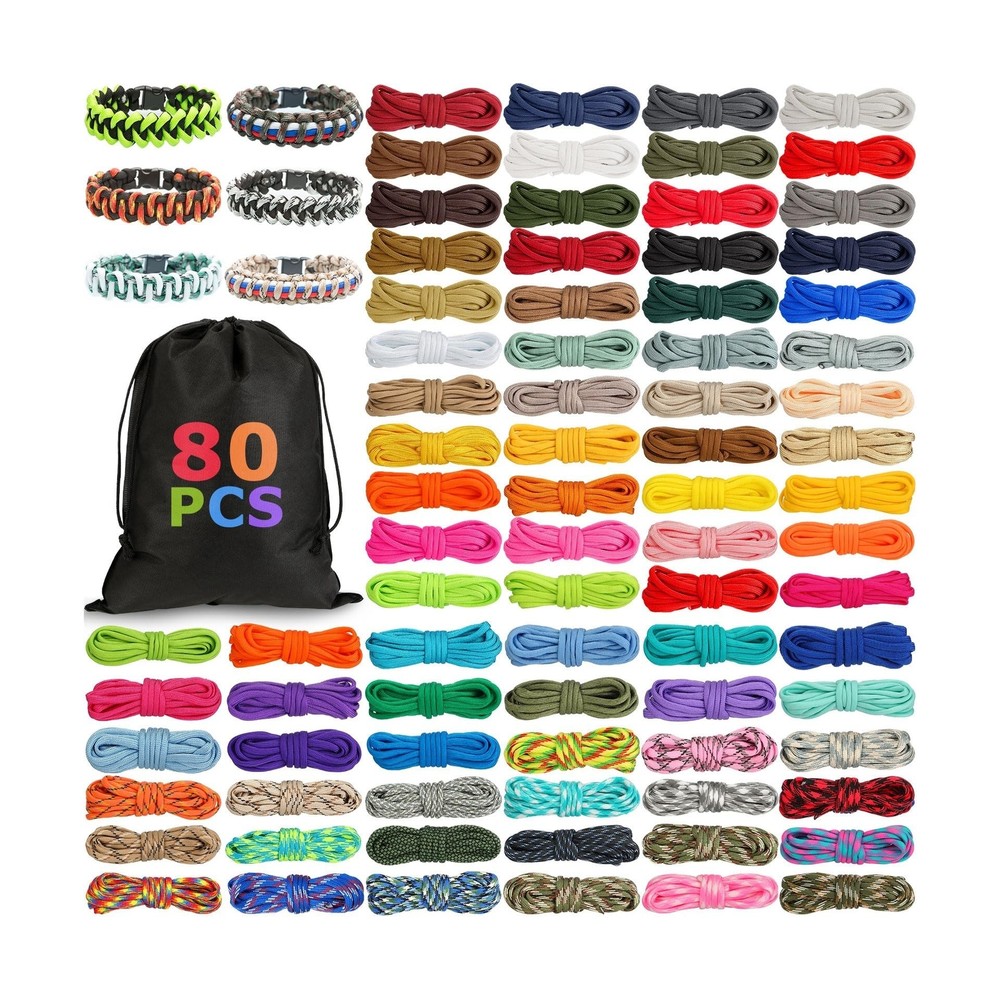 Riakrum 80 Pcs Paracord 550 10 Feet Paracord Cord Parachute Paracord Rope Mul…