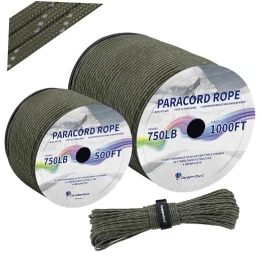 Paracordland-750LB Reflective Rope-100ft//1000ft- 9 500ft Reflective green