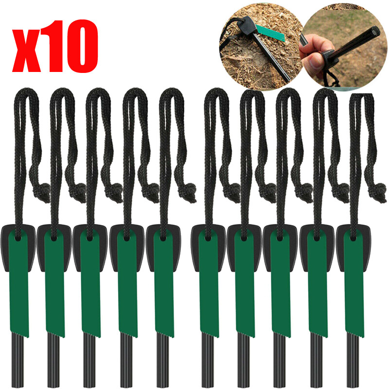 10 Pack Fire Starter Flint Steel Striker Ferro Rod Firesteel Camping Lighter