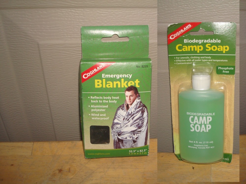 Camping Lot: Coghlans Emergency Blanket & Coghlans Biodegradable Camp Soap – NEW