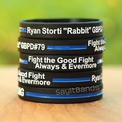 Custom Debossed Color Filled Thin Blue Line Wristbands Lot, or Red, Green, White