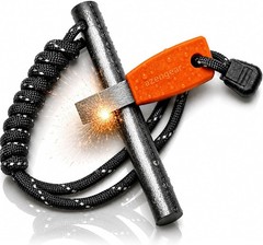 Ferro Rod Fire Starter Kit HS Steel Striker Reflective Paracord Orange 4 x 3/8