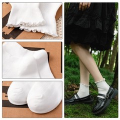 SEMOHOLLI Women Ruffle Socks, Casual Cute Ankle Socks 5-7.5, White-4 Pairs