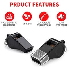 SPORTIC Whistle，3 Pack Durable Plastic Whistles with Lanyards – Loud Crisp