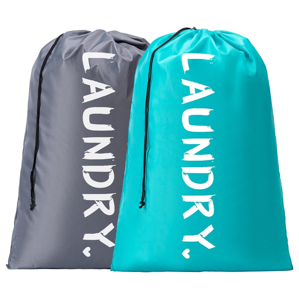 2 Pack XL Travel Laundry Bag, Machine Washable 24″x36″ |2 Pack, Blue+Grey