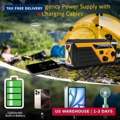 Emergency Radio with 4 Charging Cables, 22000mWh AM FM NOAA Weather Radio, Flash