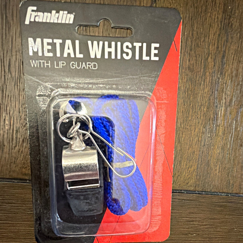 Franklin Safety Whistle Lip Guard, Blue Lanyard, 360° Swivel Clamp Silver