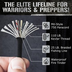 Titan Survival Patented Paracord 750-25ft, 100ft, 500ft & Color Options Black