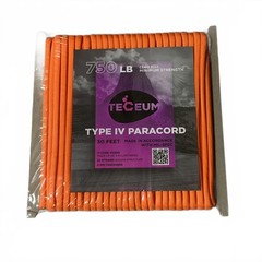 TECEUM Type IV Paracord 50 Feet – 750 LB Minimum Strength, Orange NEW