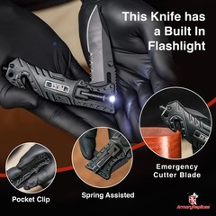 Lethal Defender Emergency Knife | LED Light Pocket Assisted Folding Police Black