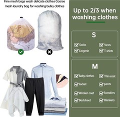 2 Packs Laundry Mesh Bags, Drawstring Net Bag for Large, White