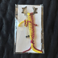 Red/Yellow Nylon Paracord Bracelet Keychain w/ Metal Clip, 4 in x 1.5 in, 1 Pack
